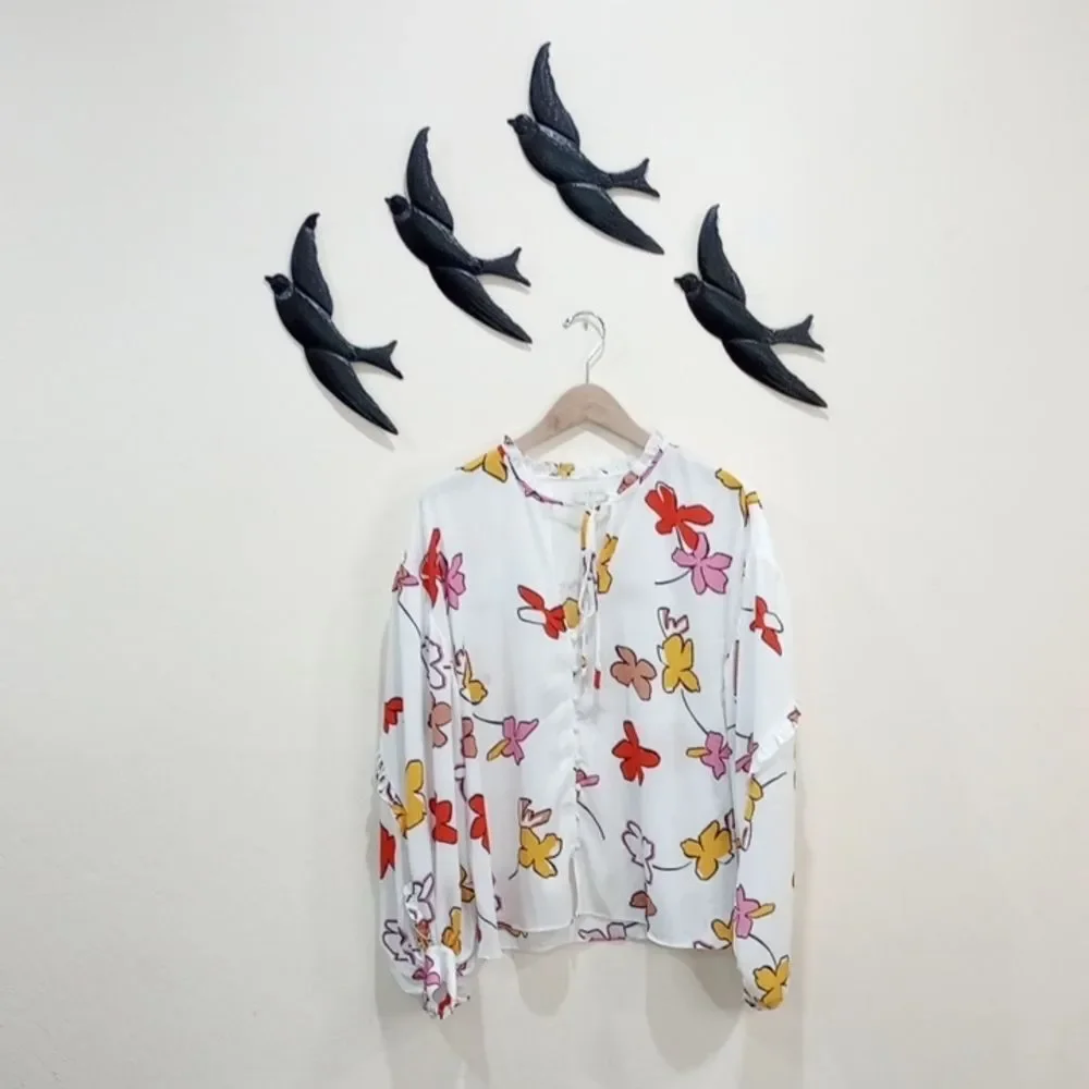 Ted Baker London Thurso Floral Print Stretch Woven Balloon Sleeve Blouse Size 4 - Picture 4 of 15